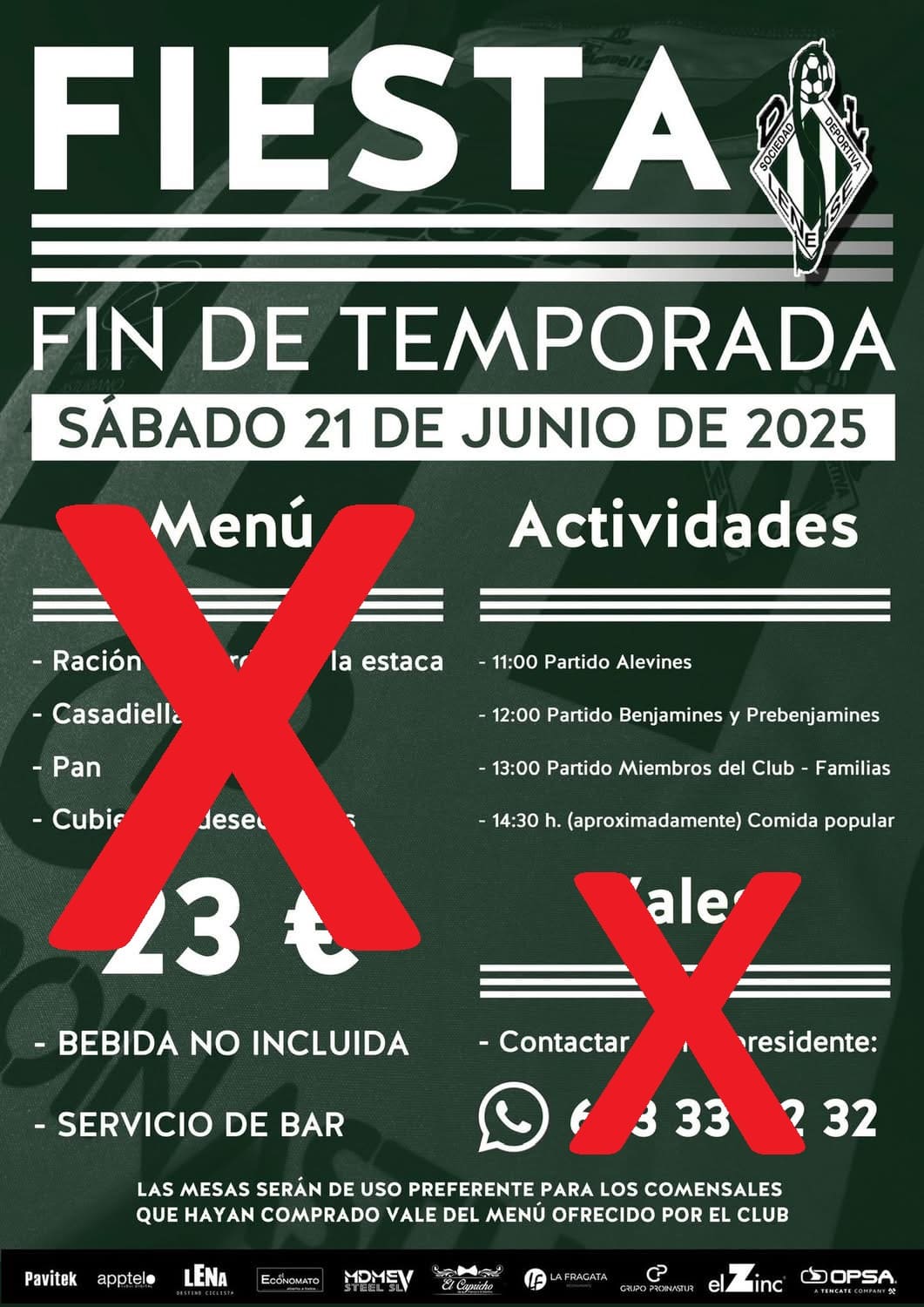 LA FIESTA FINAL DE TEMPORADA NO TENDRÁ COMIDA CAMPESTRE